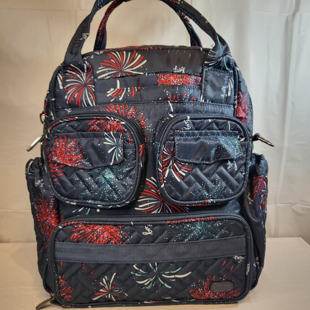 Lug Mini Puddle Jumper Overnight Bag Navy Blue with Fireworks